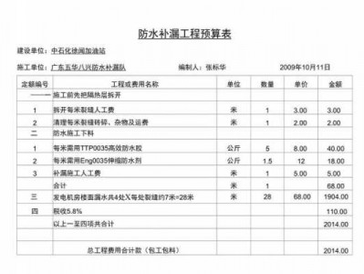 防水补漏费用（防水补漏费用预算清单）