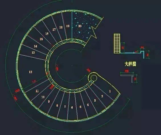 旋转楼梯cad（旋转楼梯CAD简单画法）