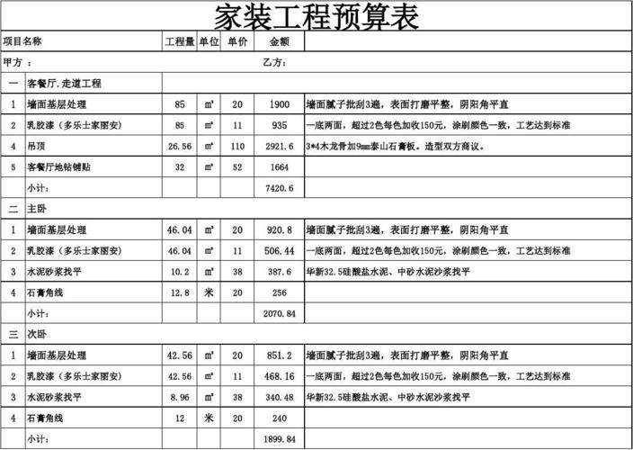 装修报价明细表（装修报价明细表图片）