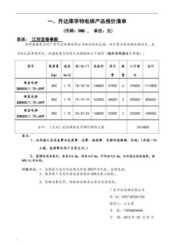 电梯价格（电梯价格表）