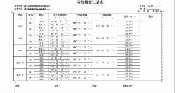 导线测量（导线测量记录表数据）