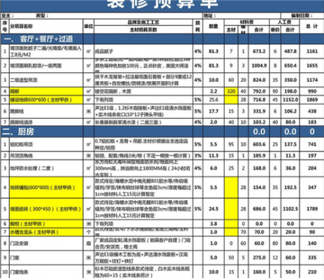 装修报价清单（地铁装修报价清单）